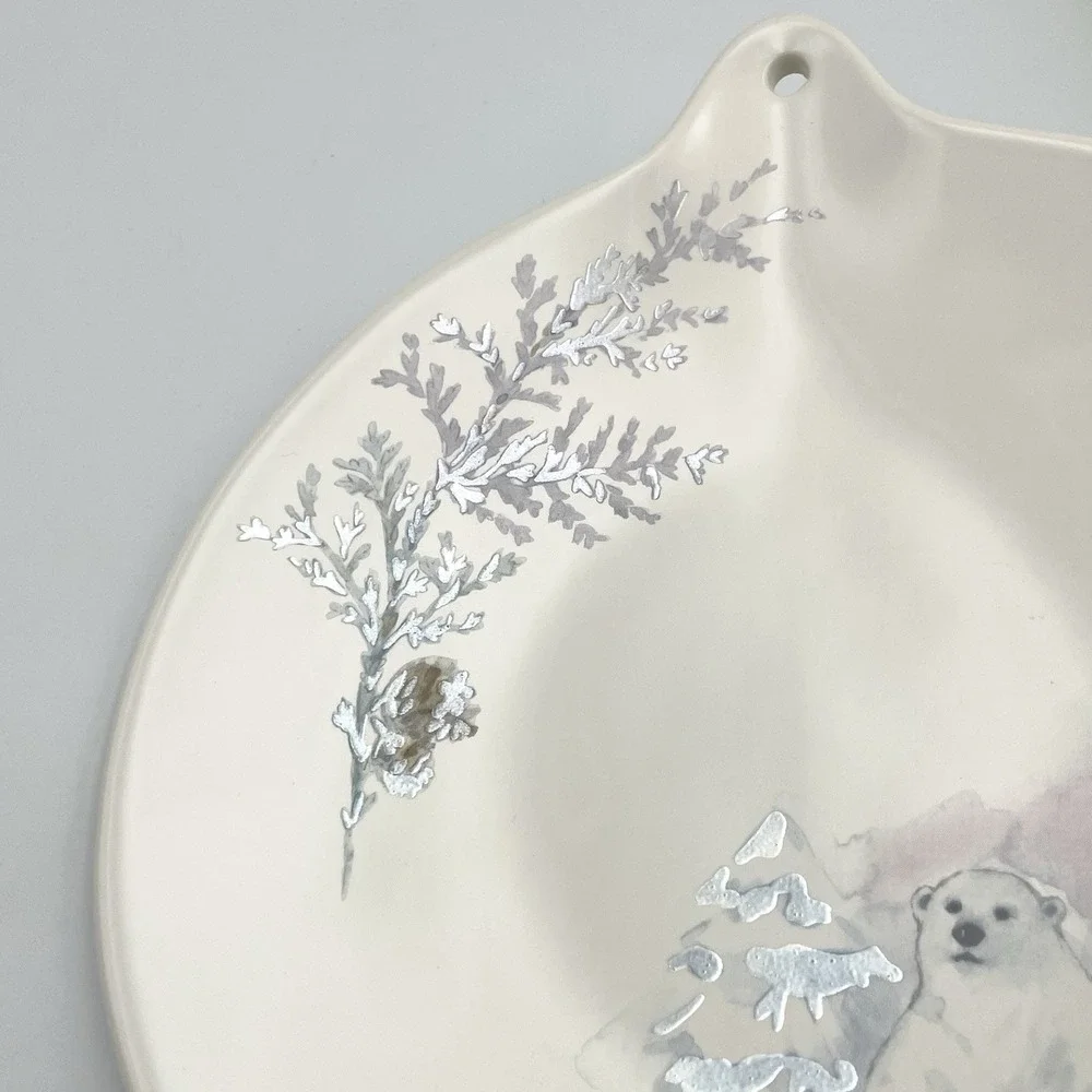 Pfaltzgraff Winter Frost Polar Bear Ornament Shaped Plate Cookie Dish Tray - USA
